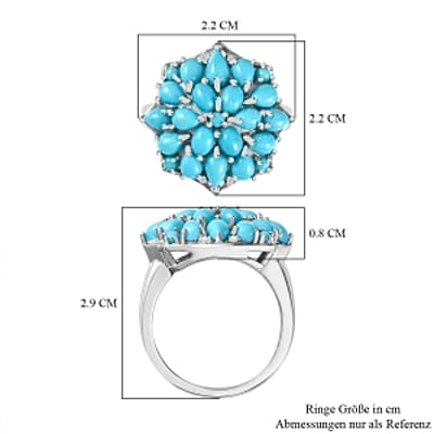 Sleeping Beauty Turquoise and White Zircon 3.24 ctw Cluster Ring in Rhodium Over Sterling Silver (Size 10)
