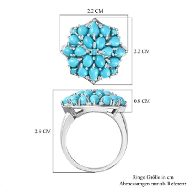 Sleeping Beauty Turquoise and White Zircon 3.24 ctw Cluster Ring in Rhodium Over Sterling Silver (Size 10)