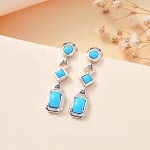Sleeping Beauty Turquoise 1.76 ctw Earrings in Rhodium Over Sterling Silver
