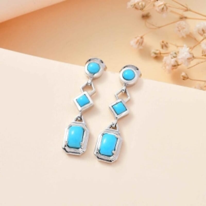 Sleeping Beauty Turquoise 1.76 ctw Earrings in Rhodium Over Sterling Silver