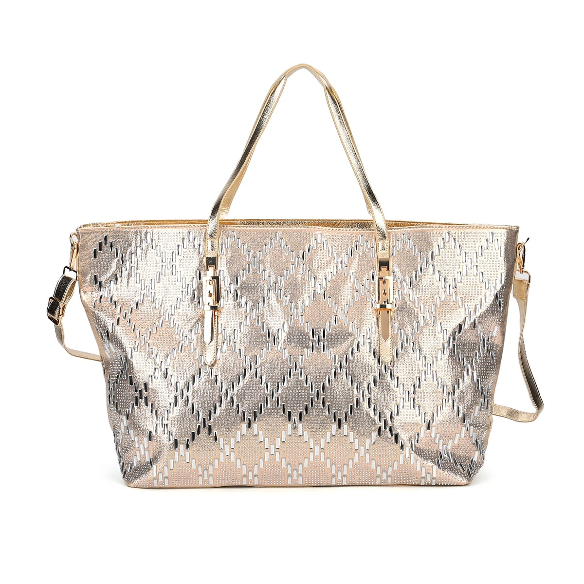 Gold Fashionable Spacious Crystal Tote Bag image number 0