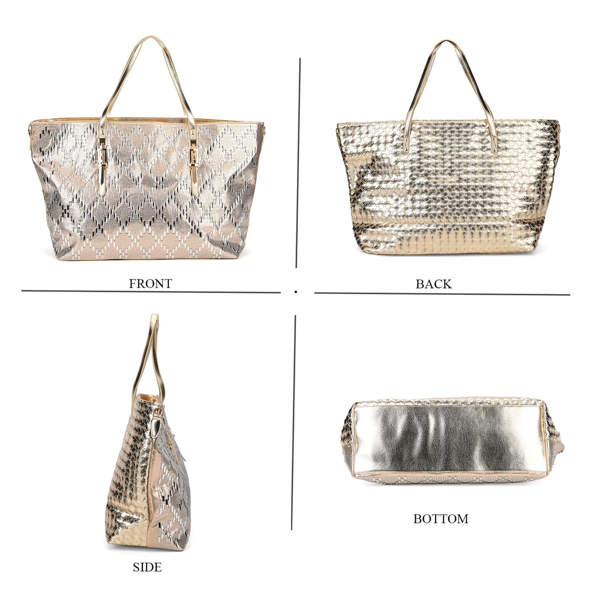 Gold Fashionable Spacious Crystal Tote Bag image number 3