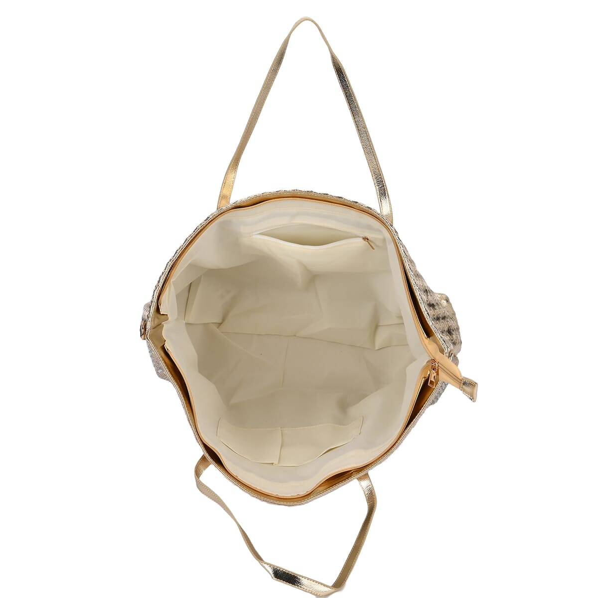 Gold Fashionable Spacious Crystal Tote Bag image number 4
