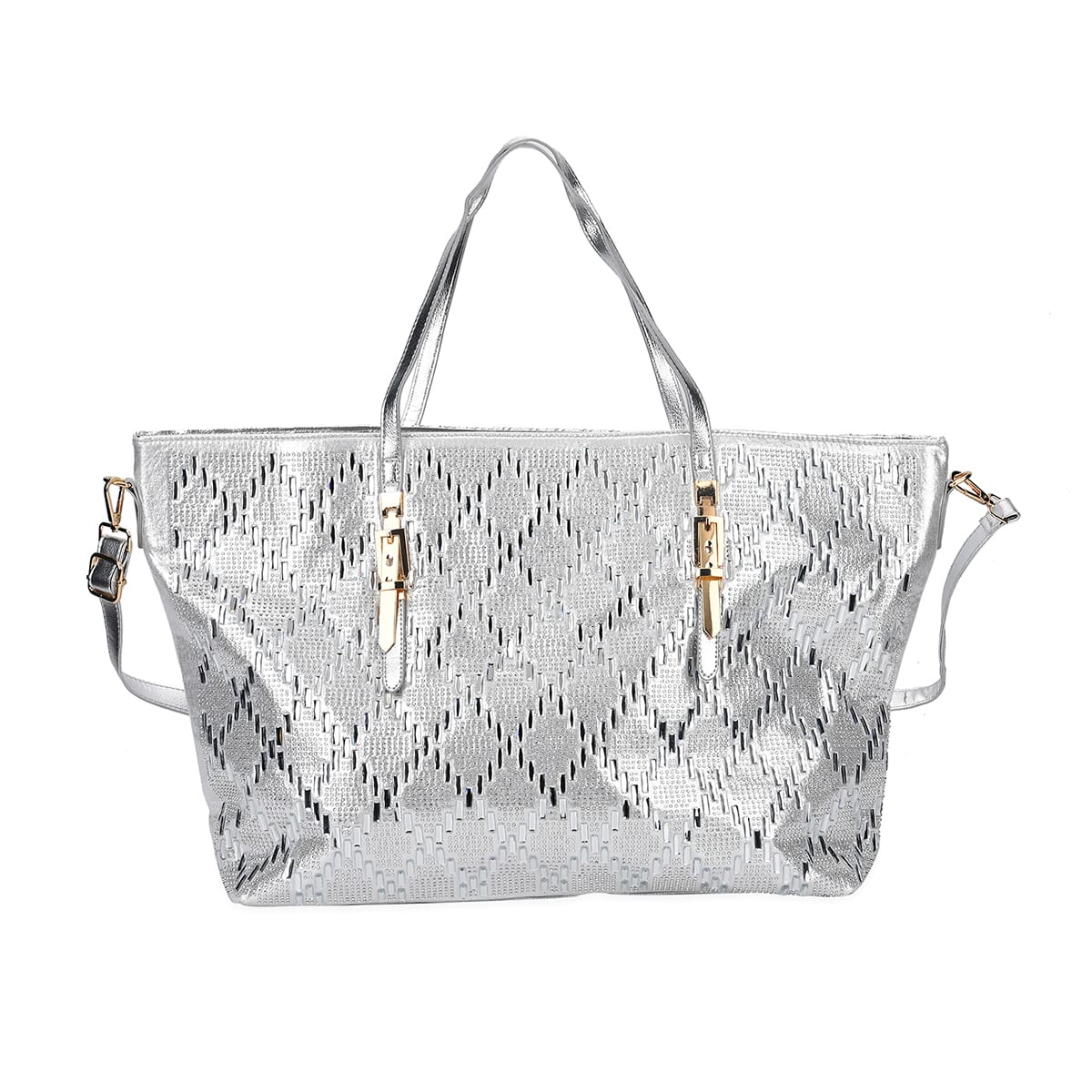 Silver Fashionable Spacious Crystal Tote Bag image number 0
