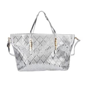 Silver Fashionable Spacious Crystal Tote Bag