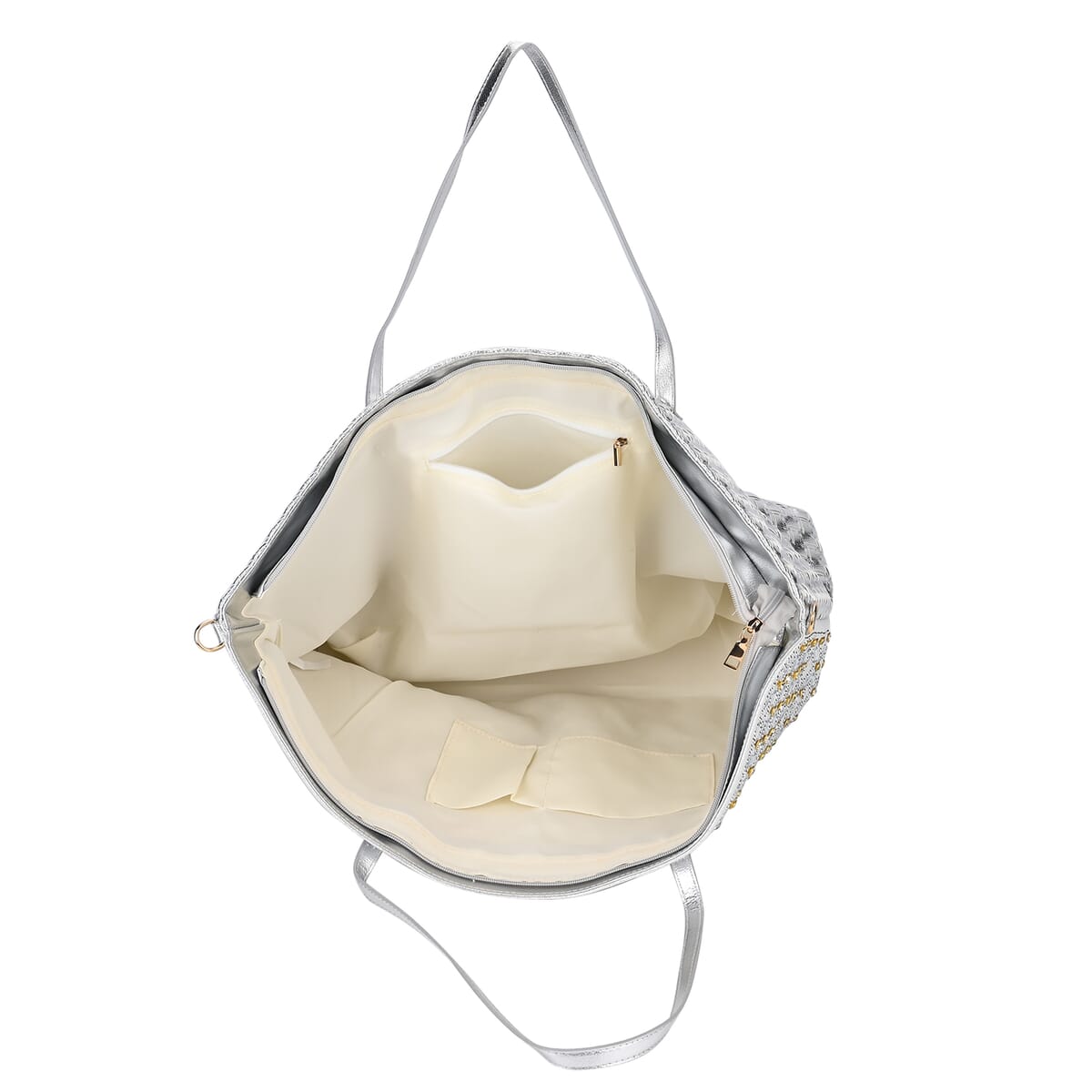 Silver Fashionable Spacious Crystal Tote Bag image number 4