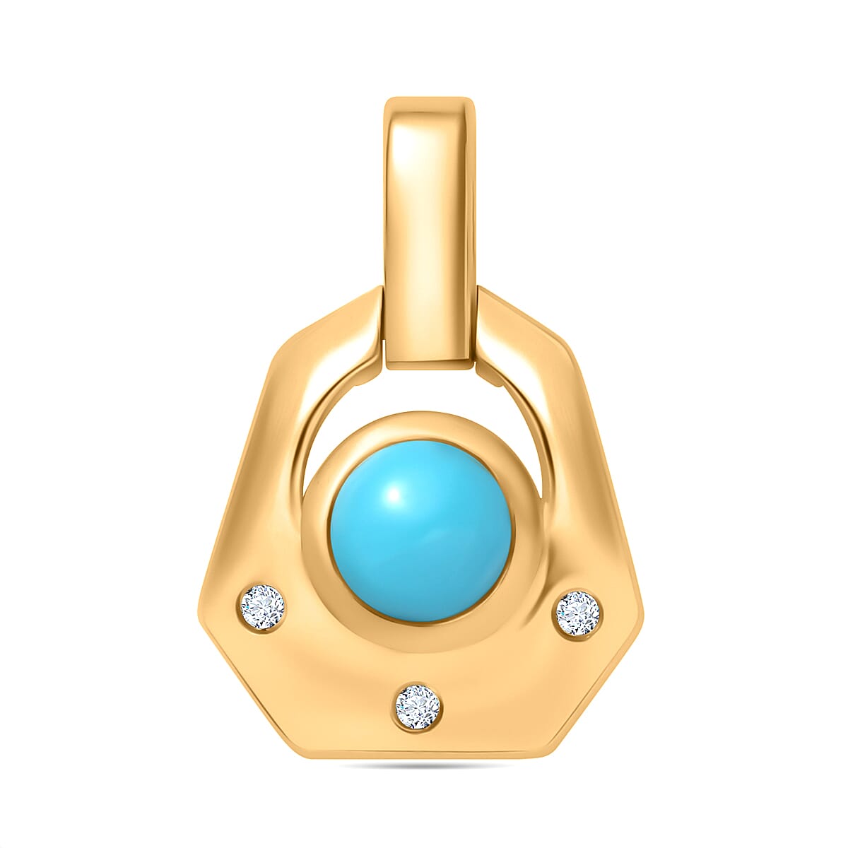Sleeping Beauty Turquoise and White Zircon 0.50 ctw Pendant without Chain in 18K Vermeil Yellow Gold Over Sterling Silver