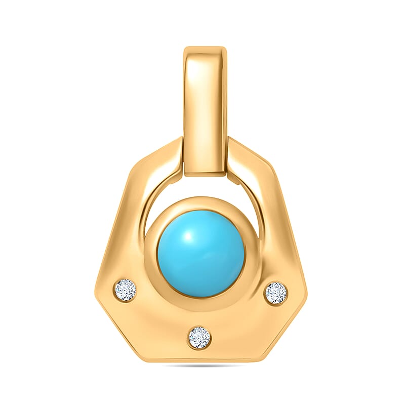 Sleeping Beauty Turquoise and White Zircon 0.50 ctw Pendant without Chain in 18K Vermeil Yellow Gold Over Sterling Silver