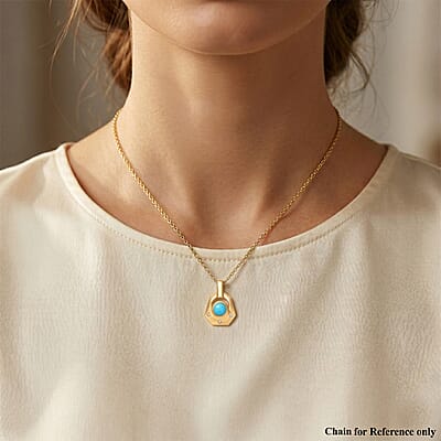 Sleeping Beauty Turquoise and White Zircon 0.50 ctw Pendant without Chain in 18K Vermeil Yellow Gold Over Sterling Silver