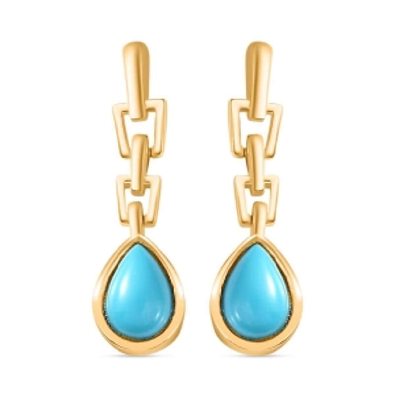 Sleeping Beauty Turquoise Dangling 1.50 ctw Earrings in Vermeil YG Over Sterling Silver