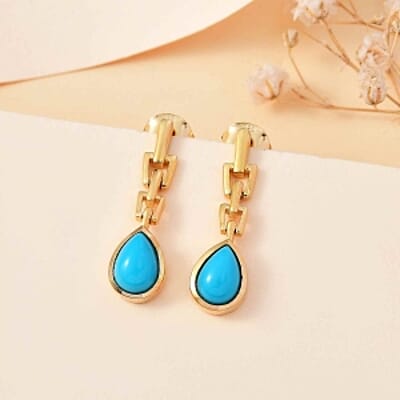 Sleeping Beauty Turquoise Dangling 1.50 ctw Earrings in Vermeil YG Over Sterling Silver