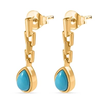 Sleeping Beauty Turquoise Dangling 1.50 ctw Earrings in Vermeil YG Over Sterling Silver