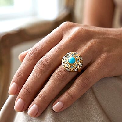 Sleeping Beauty Turquoise and Multi Gemstone 0.85 ctw Ring in 18K Vermeil Yellow Gold Over Sterling Silver (Size 9.0)