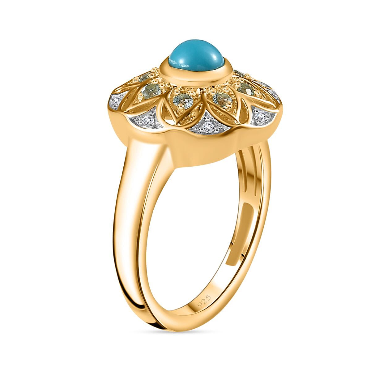 Sleeping Beauty Turquoise and Multi Gemstone 0.85 ctw Ring in 18K Vermeil Yellow Gold Over Sterling Silver (Size 9.0)