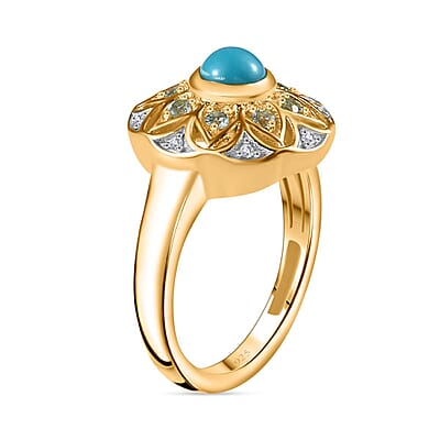 Sleeping Beauty Turquoise and Multi Gemstone 0.85 ctw Ring in 18K Vermeil Yellow Gold Over Sterling Silver (Size 9.0)