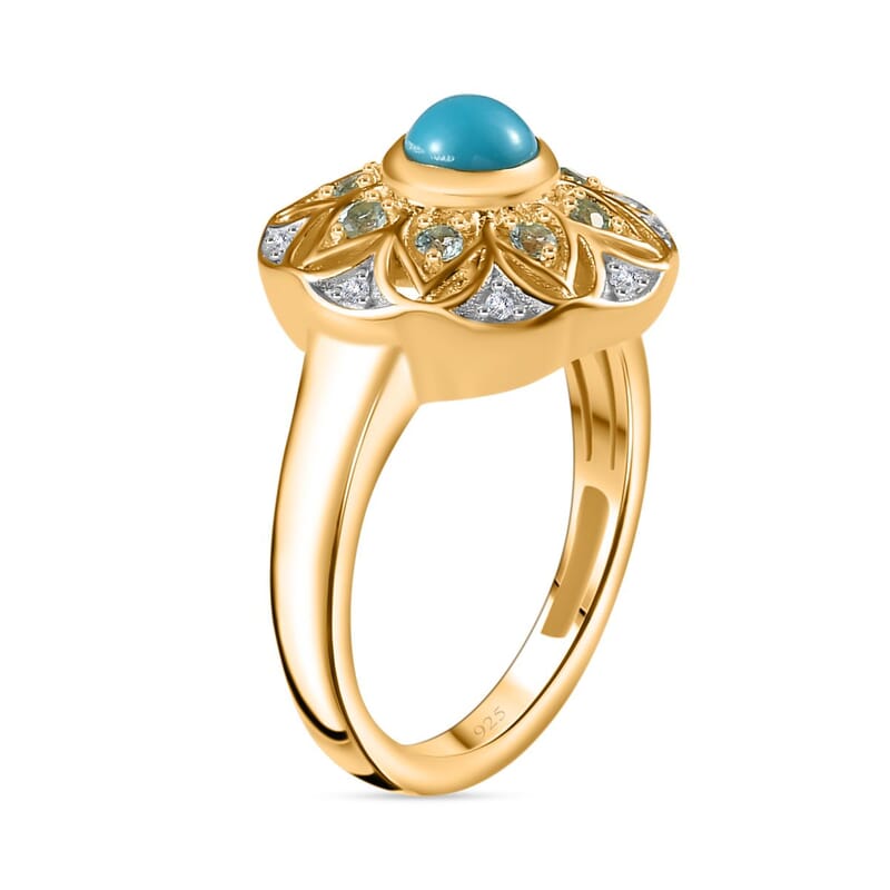 Sleeping Beauty Turquoise and Multi Gemstone 0.85 ctw Ring in 18K Vermeil Yellow Gold Over Sterling Silver (Size 9.0)