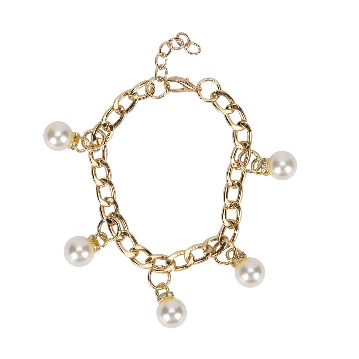 Set of 3, Gold Color Sparkling Clutch Bag with Clasp Closure with Pearl Station Bracelet (7.5-8.5In) and Necklace (18-20In) in Goldtone image number 5