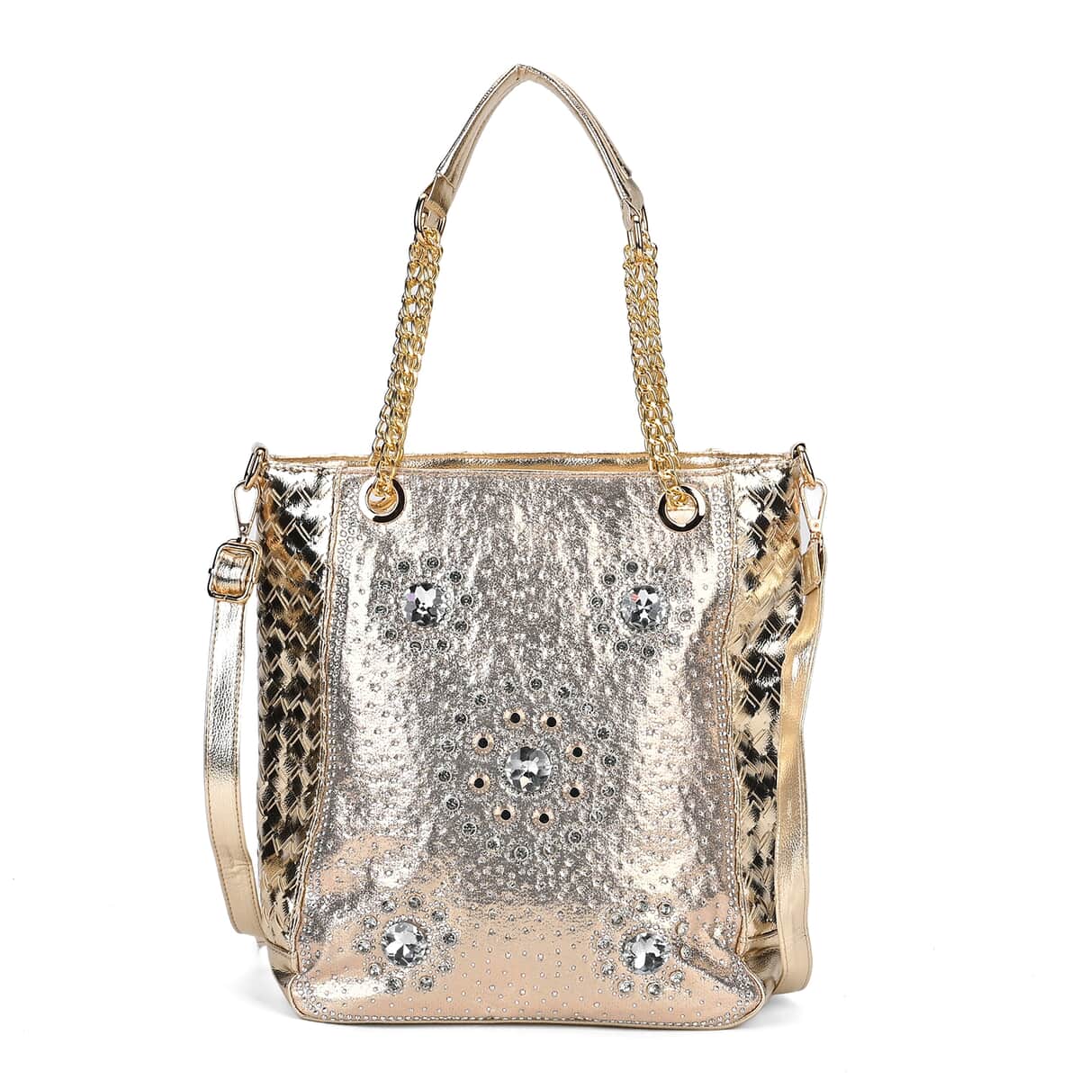 Gold Fashionable Spacious Crystal Tote Bag image number 0