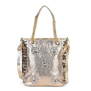 Gold Fashionable Spacious Crystal Tote Bag