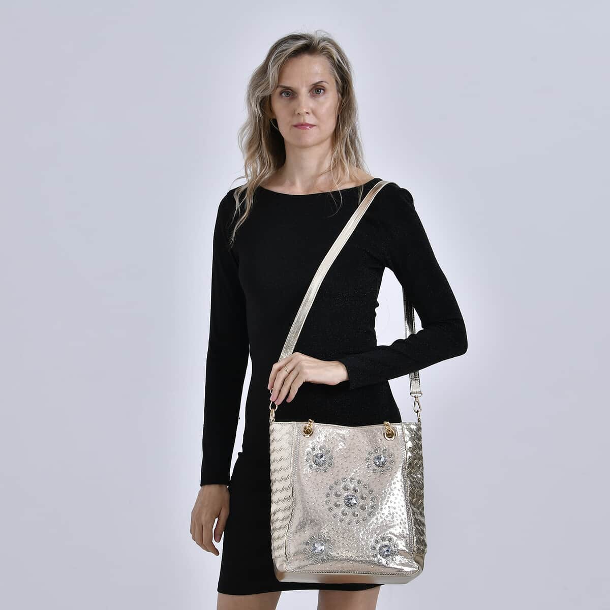 Gold Fashionable Spacious Crystal Tote Bag image number 1