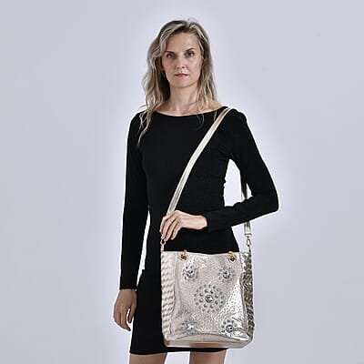Gold Fashionable Spacious Crystal Tote Bag
