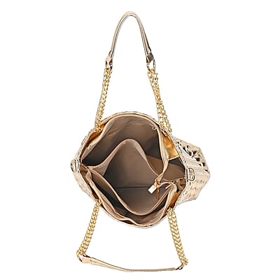 Gold Fashionable Spacious Crystal Tote Bag