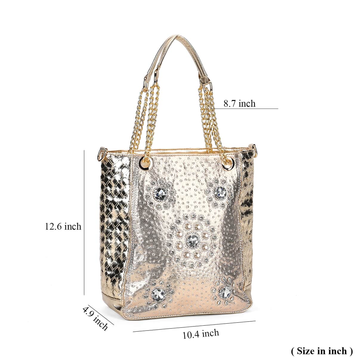 Gold Fashionable Spacious Crystal Tote Bag image number 5