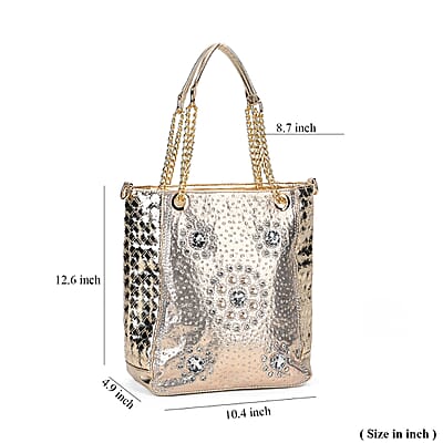 Gold Fashionable Spacious Crystal Tote Bag