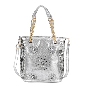 Silver Fashionable Spacious Crystal Tote Bag
