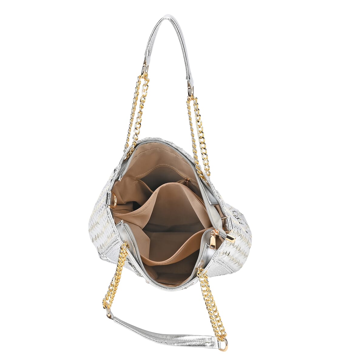 Silver Fashionable Spacious Crystal Tote Bag image number 3