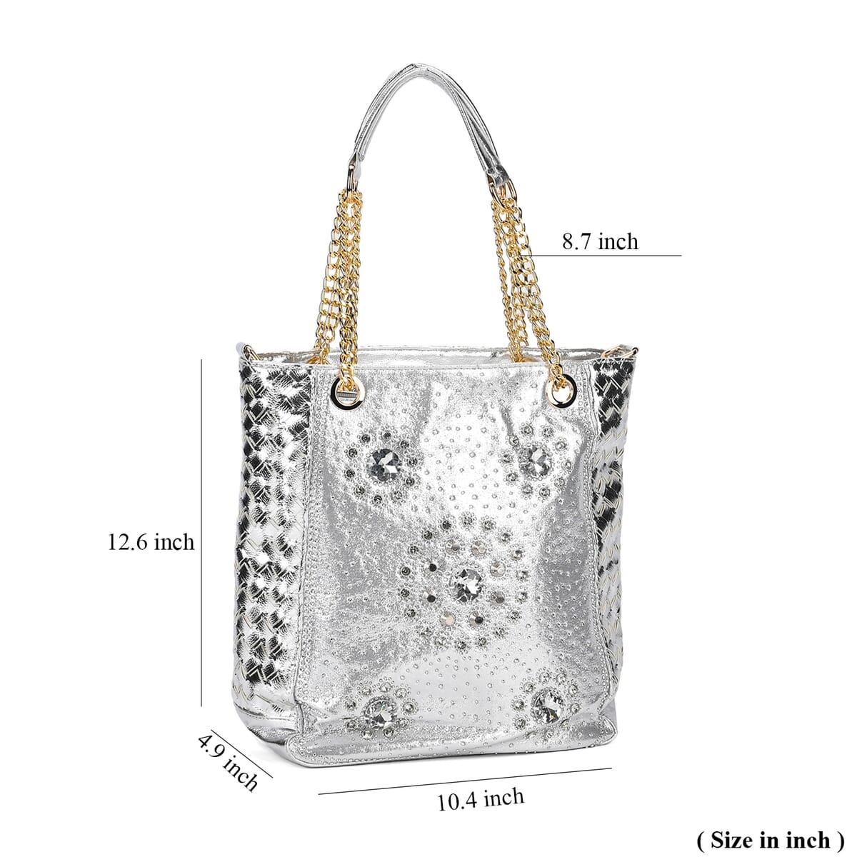 Silver Fashionable Spacious Crystal Tote Bag image number 5