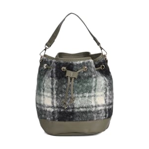 Green with Checker Pattern Faux Fur Bucket Crossbody Bag