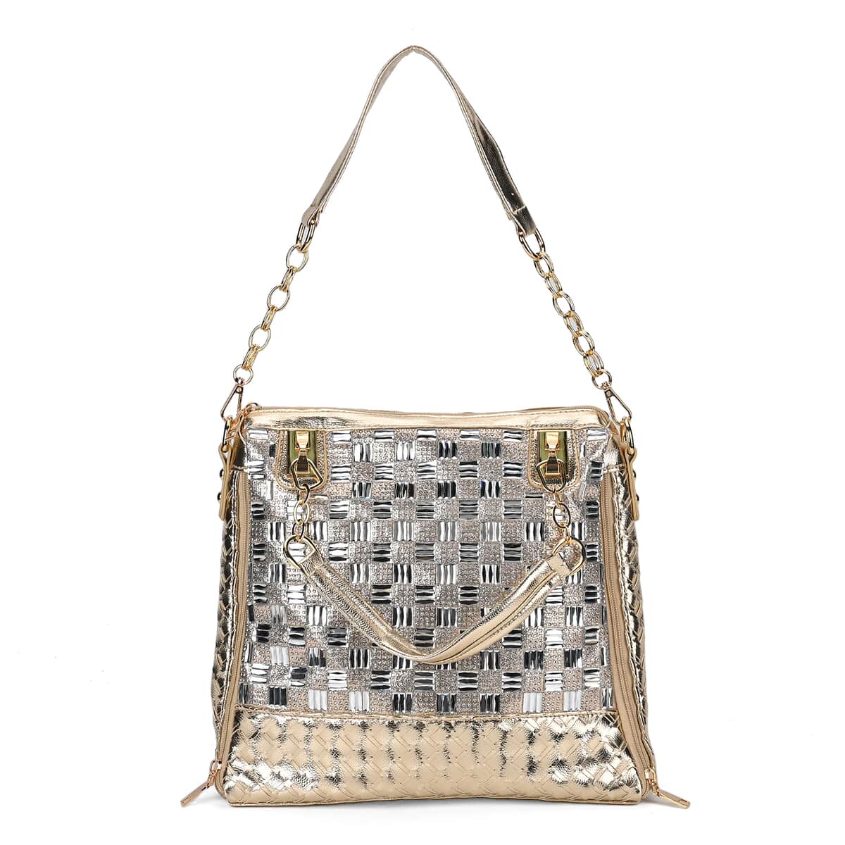 Gold Fashionable Spacious Crystal Tote Bag image number 0