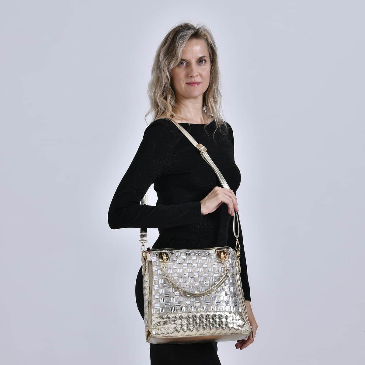 Gold Fashionable Spacious Crystal Tote Bag image number 1