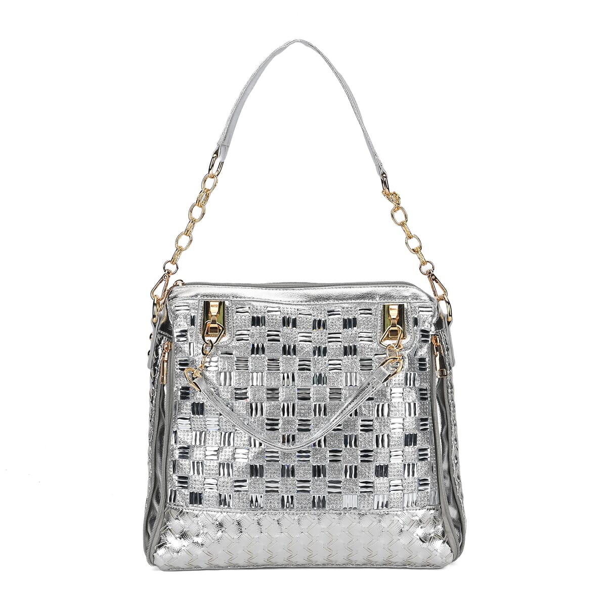 Silver Fashionable Spacious Crystal Tote Bag image number 0