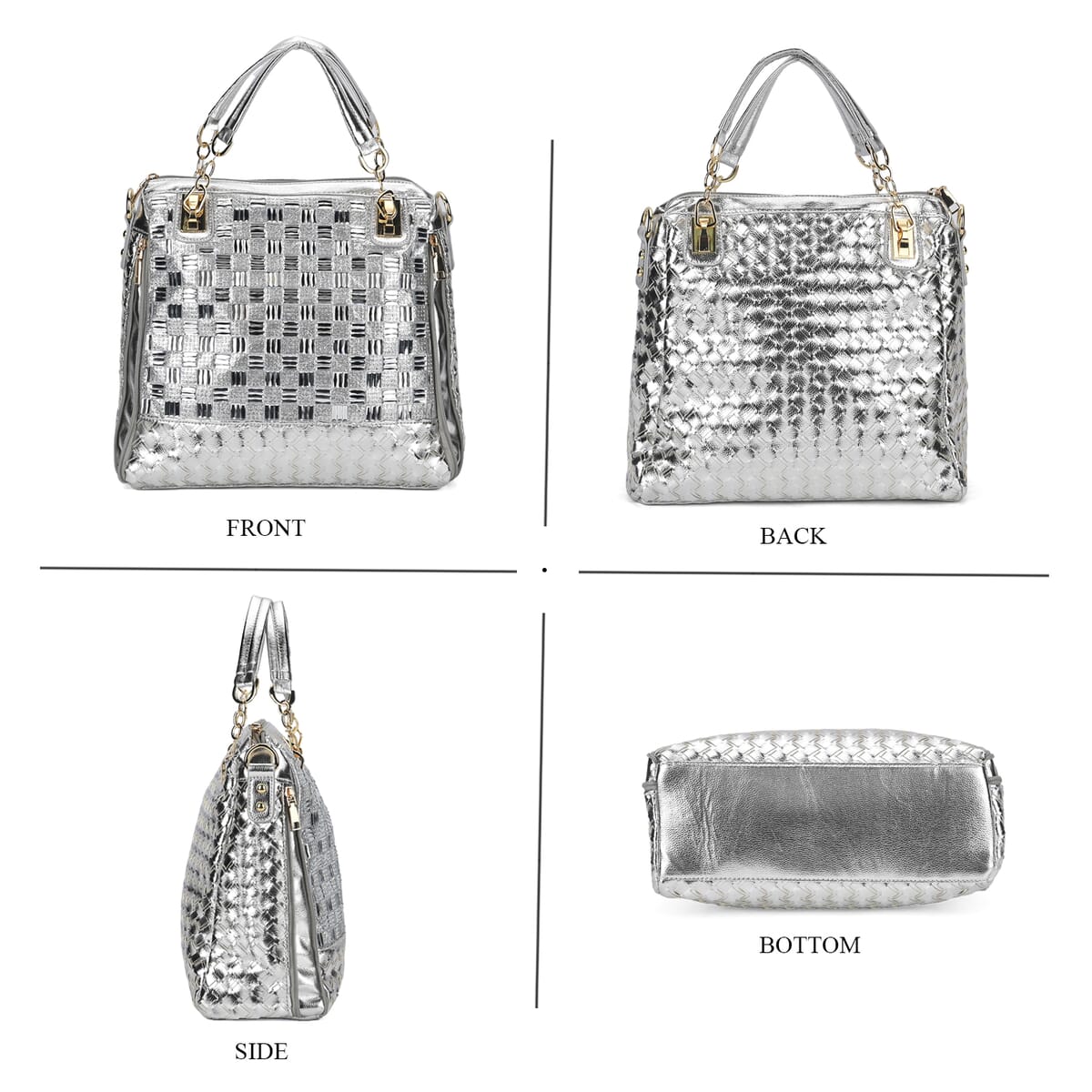 Silver Fashionable Spacious Crystal Tote Bag image number 3
