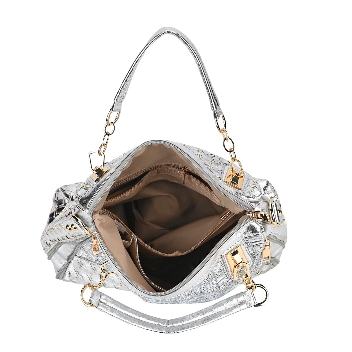 Silver Fashionable Spacious Crystal Tote Bag image number 4