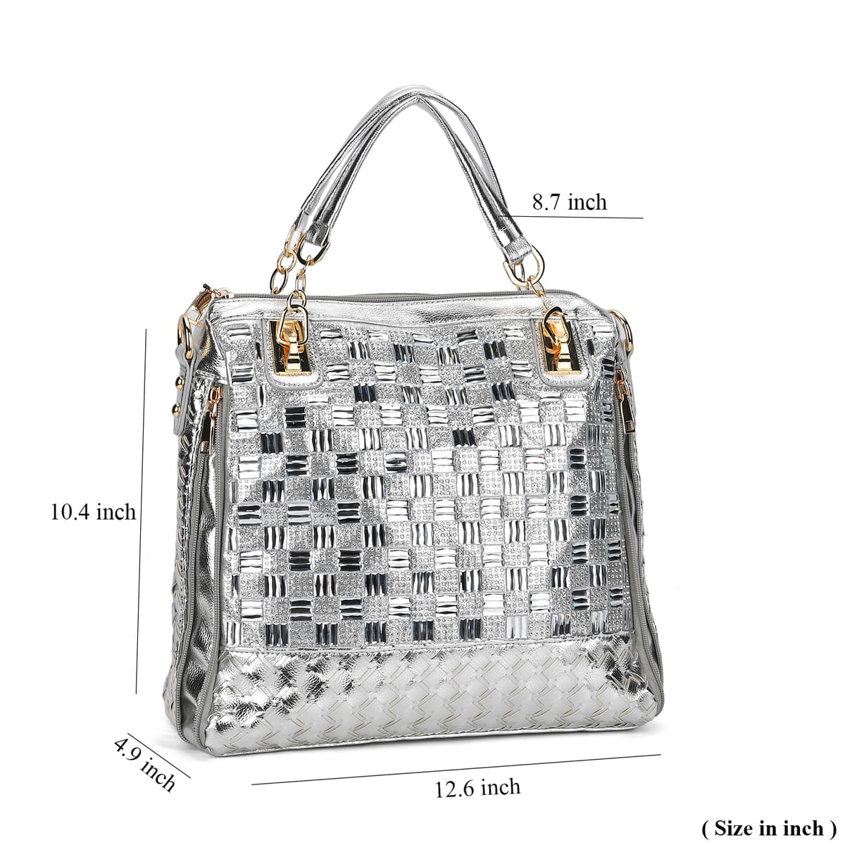 Silver Fashionable Spacious Crystal Tote Bag image number 6