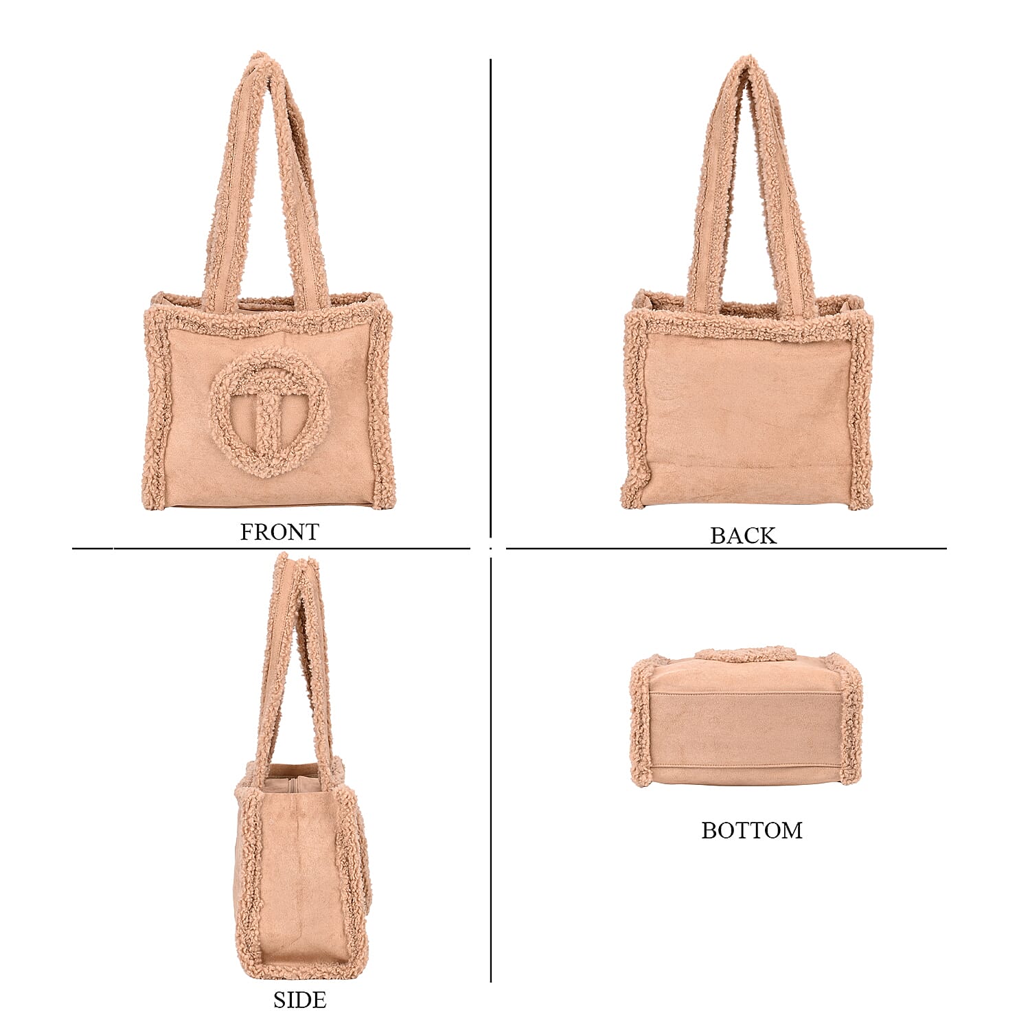 Brown Faux Fur Plush Fashionable Spacious Tote Bag