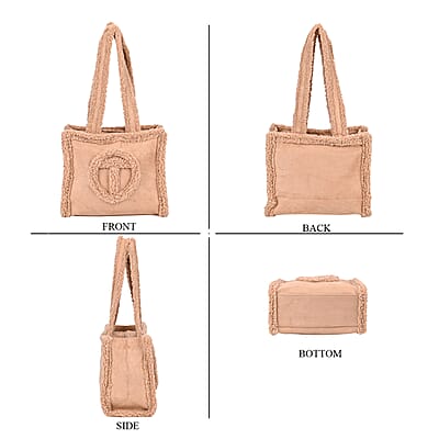 Brown Faux Fur Plush Fashionable Spacious Tote Bag