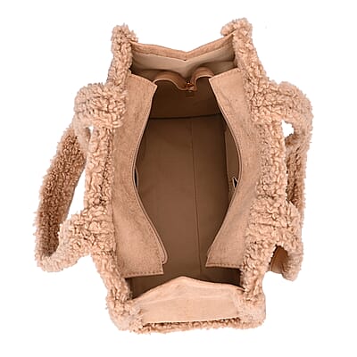 Brown Faux Fur Plush Fashionable Spacious Tote Bag