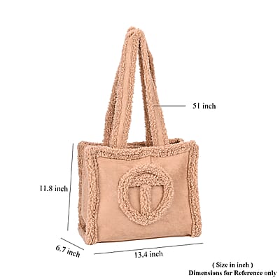 Brown Faux Fur Plush Fashionable Spacious Tote Bag