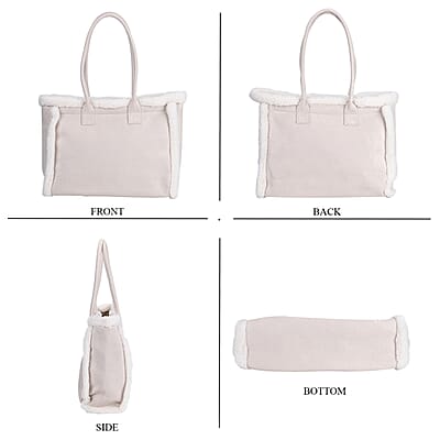 Beige Faux Fur Plush Tote Bag