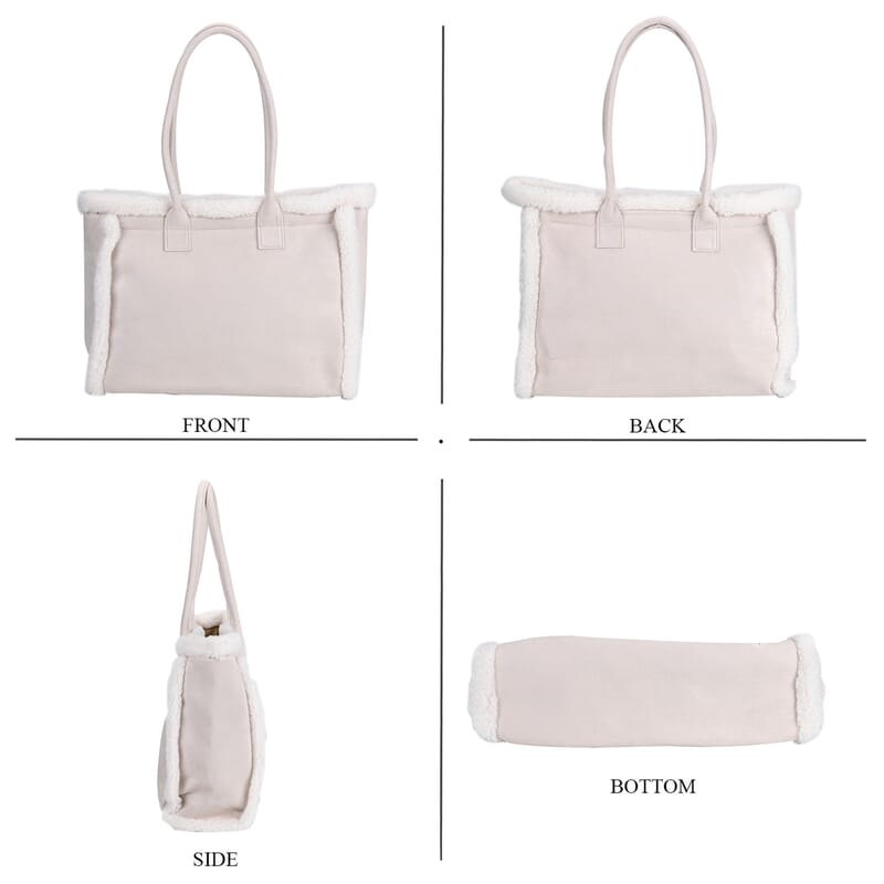 Beige Faux Fur Plush Tote Bag