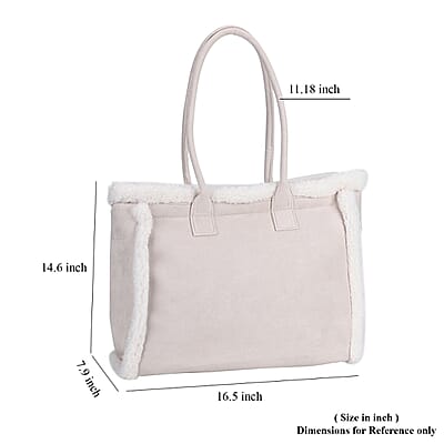 Beige Faux Fur Plush Tote Bag