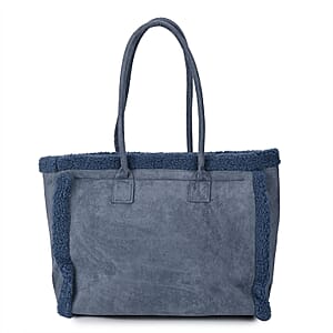 Blue Faux Fur Plush Tote Bag