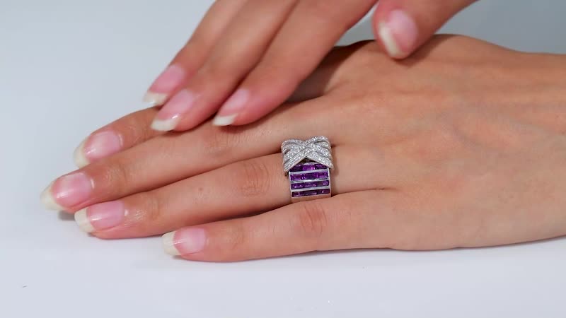 GP African Amethyst, White Zircon Ring in Rhodium Over Sterling Silver (Size 10.0) 3.85 ctw