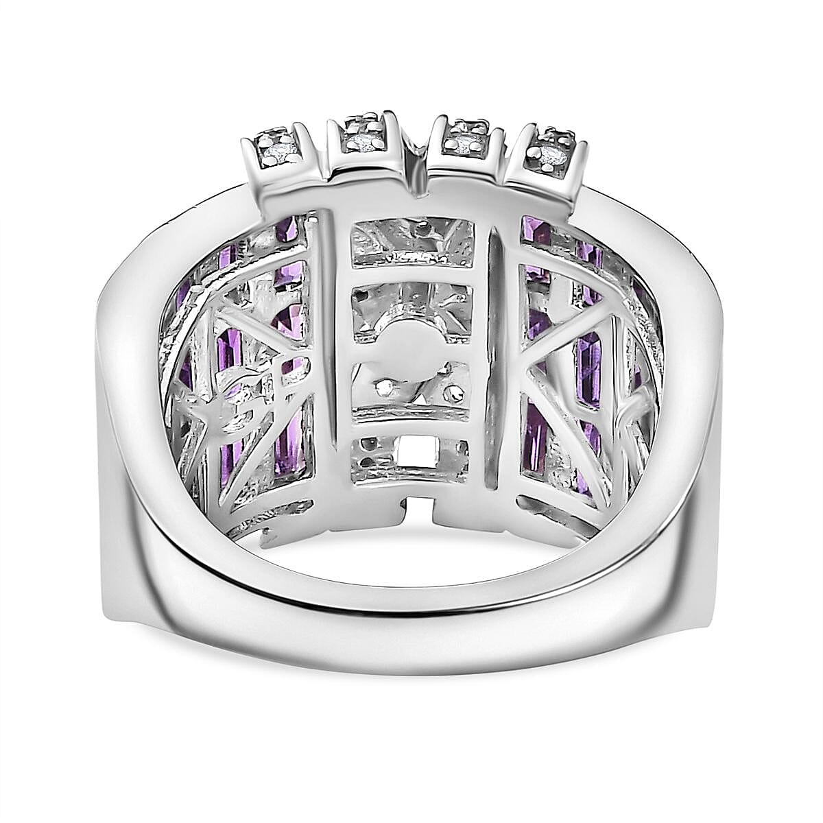 GP Royal Art Deco Collection African Amethyst and White Zircon 3.85 ctw Ring in Rhodium Over Sterling Silver (Size 10.0)