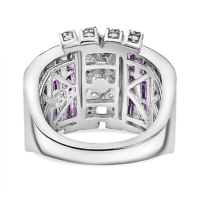 GP Royal Art Deco Collection African Amethyst and White Zircon 3.85 ctw Ring in Rhodium Over Sterling Silver (Size 10.0)