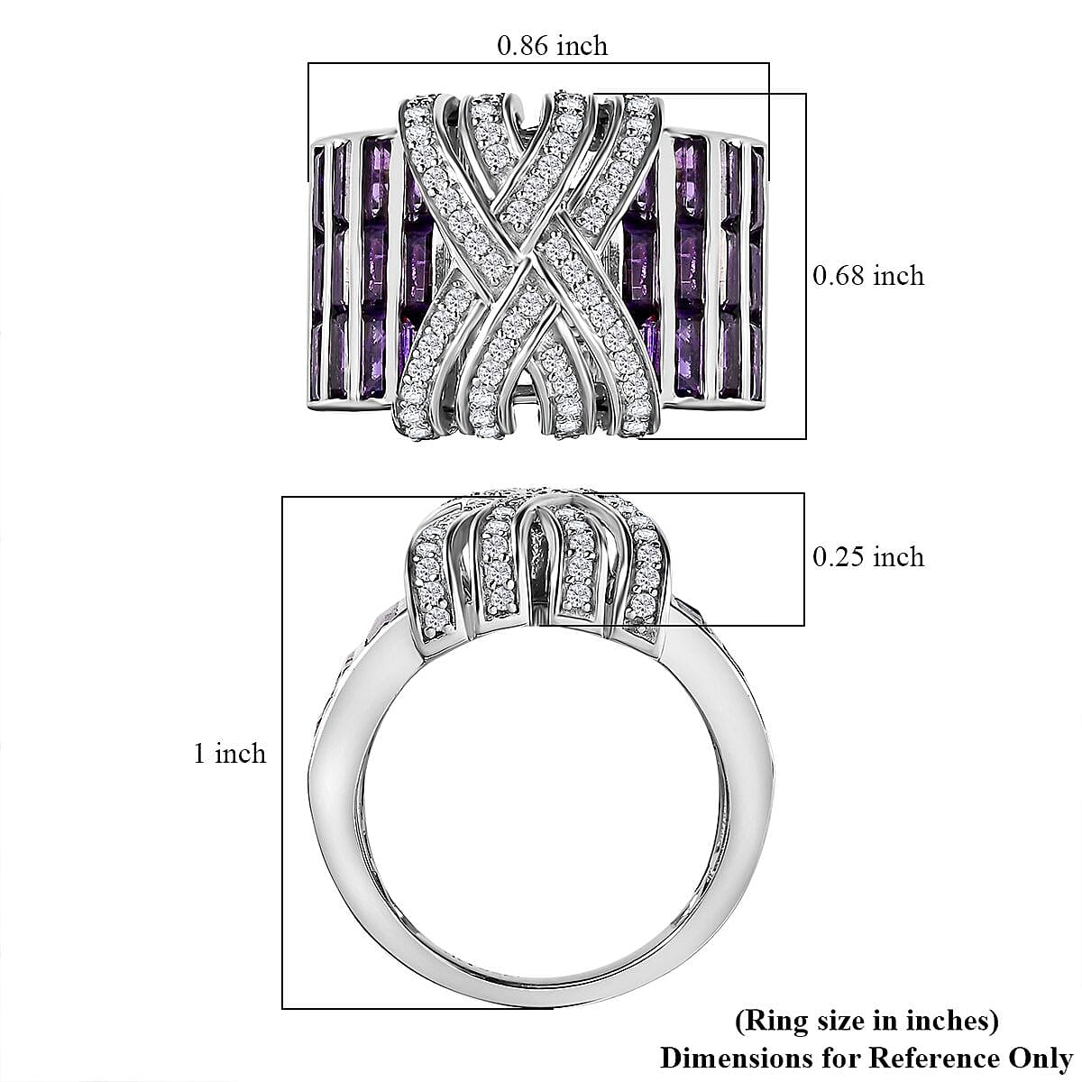 GP Royal Art Deco Collection African Amethyst and White Zircon 3.85 ctw Ring in Rhodium Over Sterling Silver (Size 10.0)